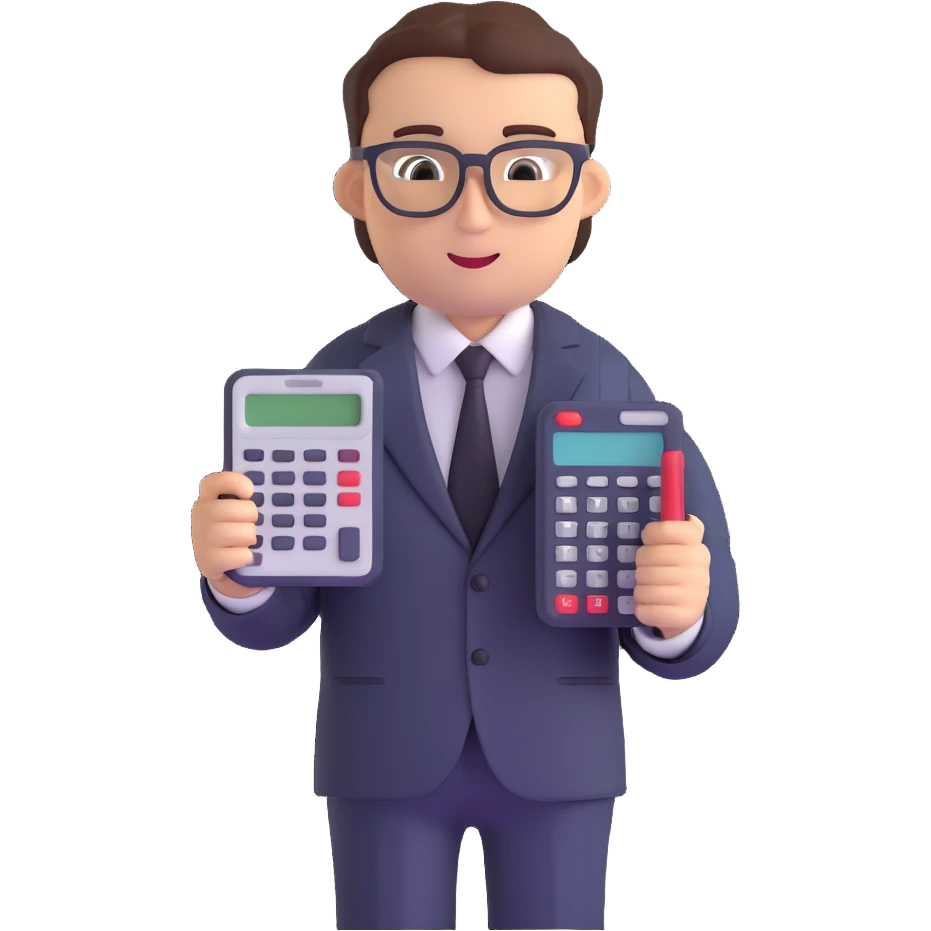 male accountant in business suit with glasses and calculator emoji