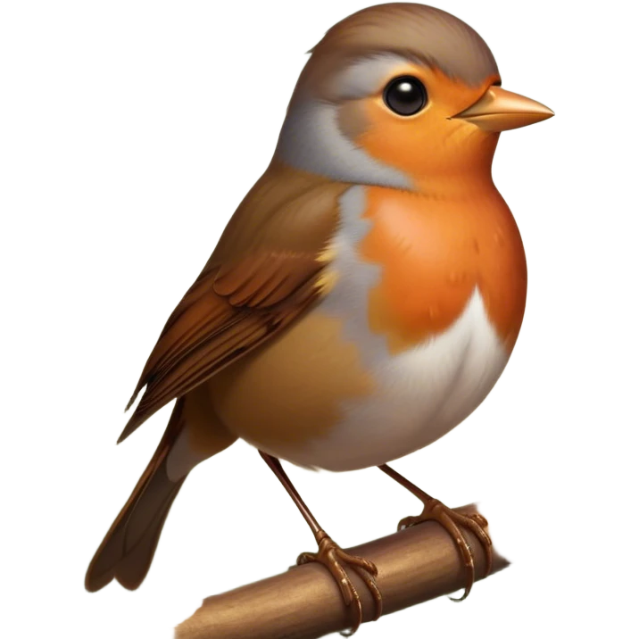 Cinematic Noble Robin Portrait Emoji, Poised and dignified, with a delicate, rounded build, a soft rust-red breast, gentle inquisitive eyes, and a small, refined beak, Simplified yet sharp and sophisticated features, highly detailed, glowing with a soft, warm glow, high shine, intelligent and graceful, stylized with an air of woodland charm, focused and attentive, soft glowing outline, capturing the essence of a watchful and confident robin that appears ready to flutter out of the screen with effortless authority! emoji