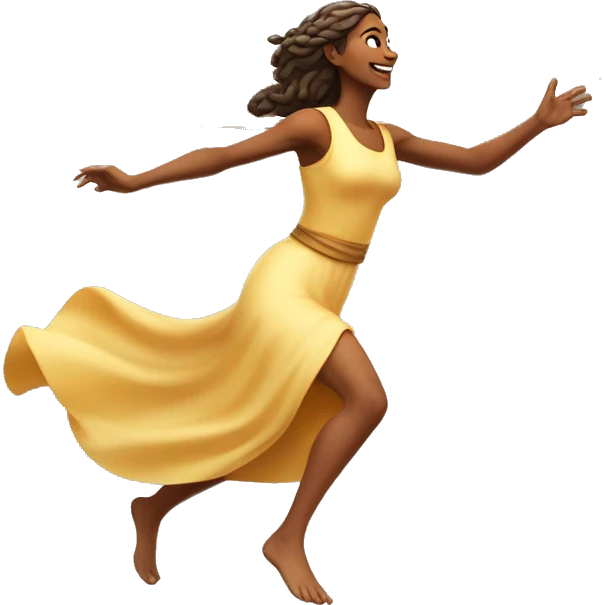 wheat harvest goddess, sprinting with large stride and arms outstretched emoji