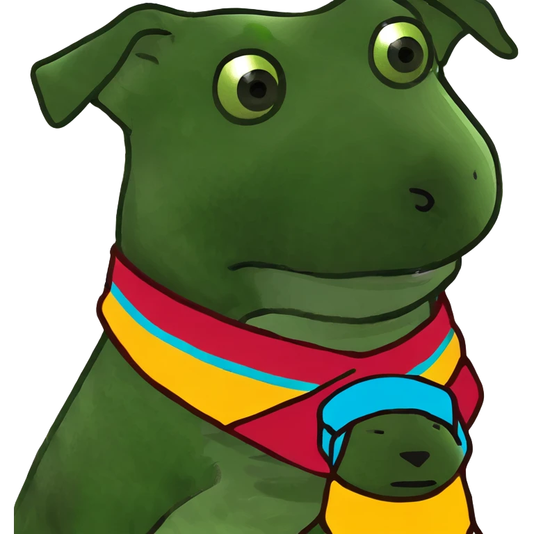 Dog wearing a goodie emoji