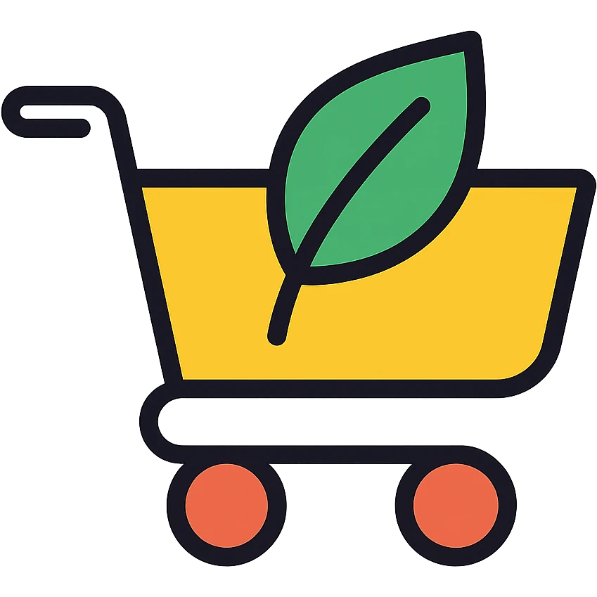 shopping cart with a tea leaf motif, clean and modern ecommerce icon emoji