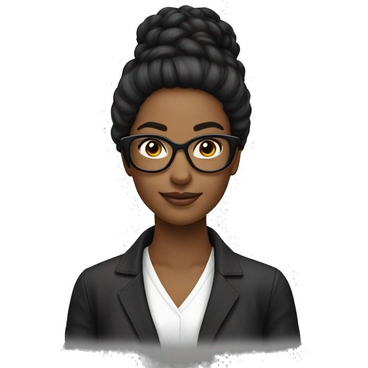 Mujer de pelo negro largo, gafas y ojos color negro emoji