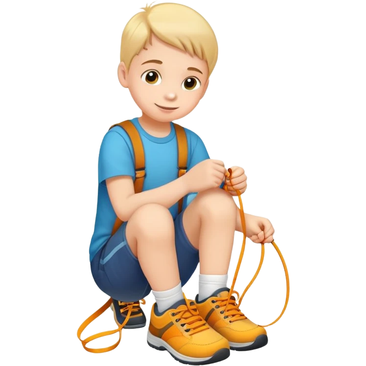 child tying shoelaces, happy and confident emoji