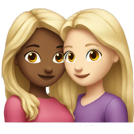 Best friends blonde girl and brunette girl hugging (with heart) emoji