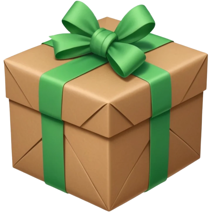 a brown package  bow with green checkbox in the corner emoji