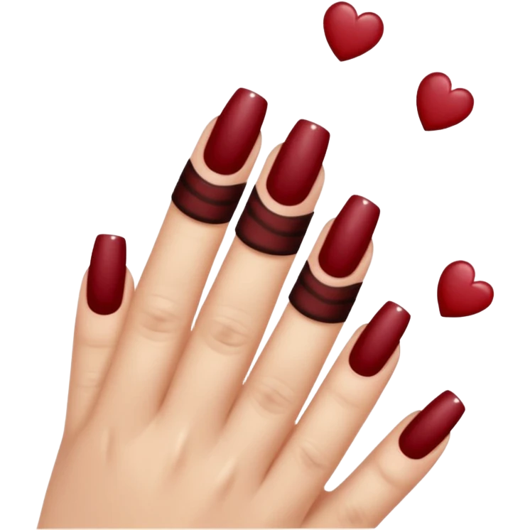Emoji manucure main beige et nail art sur les ongles de couleur rouge foncé  emoji