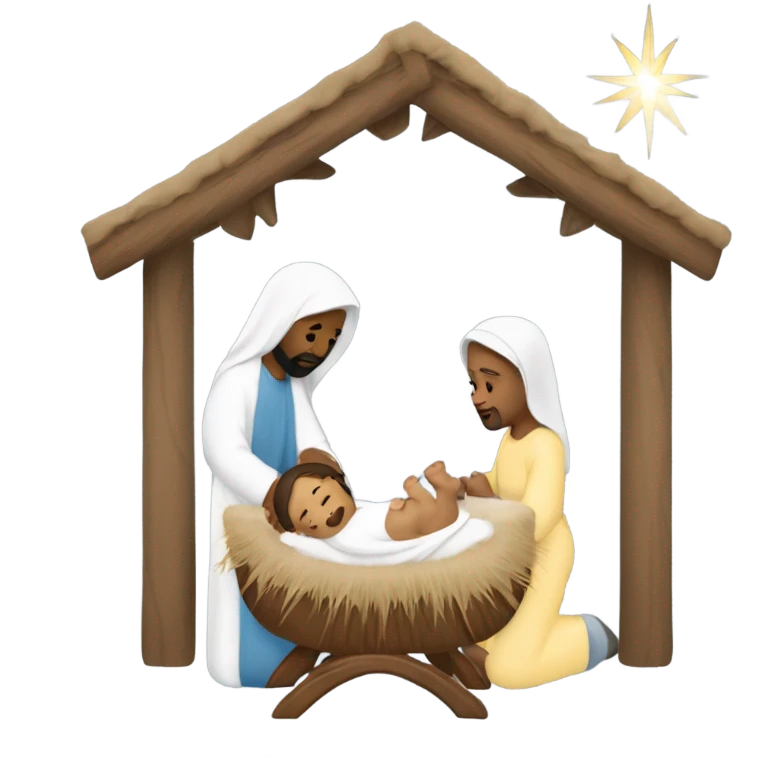 Manger scene with white Joseph Mary and baby Jesus emoji