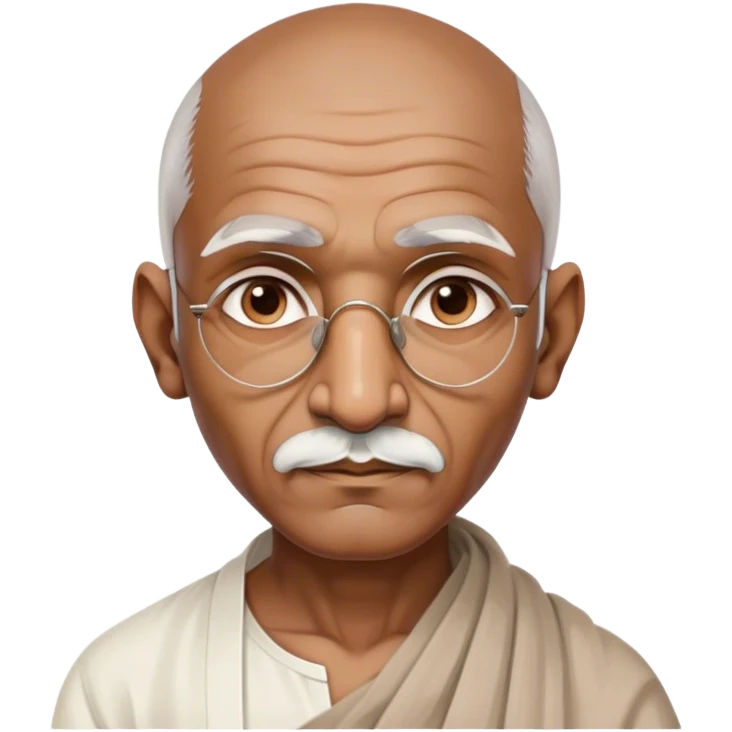Cinematic Realistic Mahatma Gandhi Portrait Emoji, depicted as a humble, wise leader in simple attire with a serene determined expression, rendered with soft textures and warm natural lighting that captures his peaceful yet resolute spirit. emoji