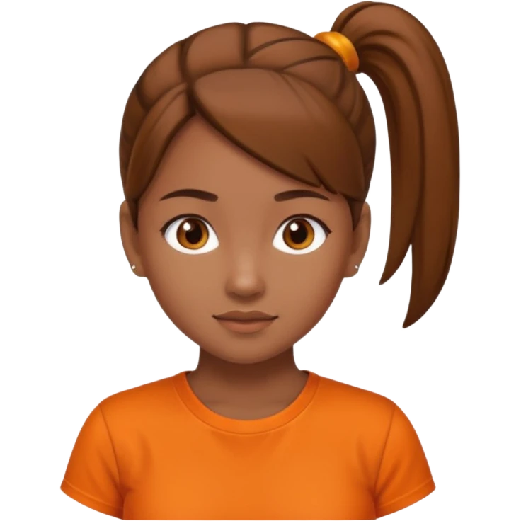 brown haird medium tone skin girl with ponytail and orange shirt emoji