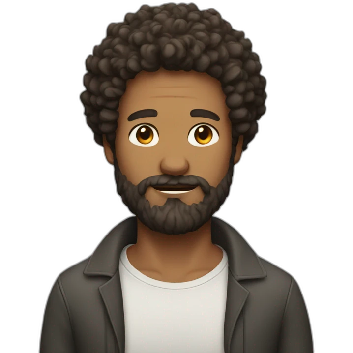 a man with intense beard and forehead with curly hair emoji