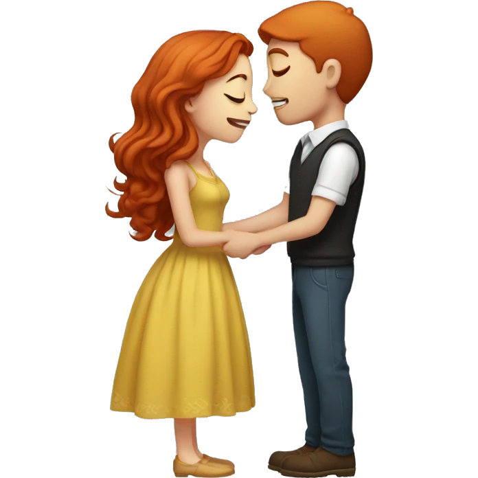 a short redhead girl and a tall guy kissing emoji