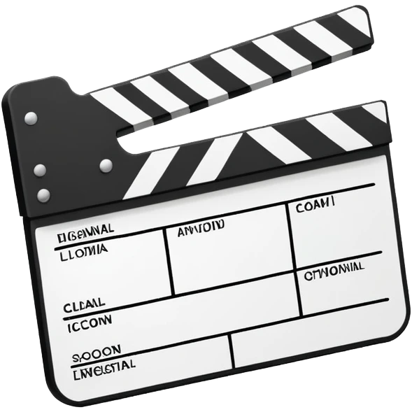 diagonal view of clapperboard outline, ultra simple black outlines only emoji