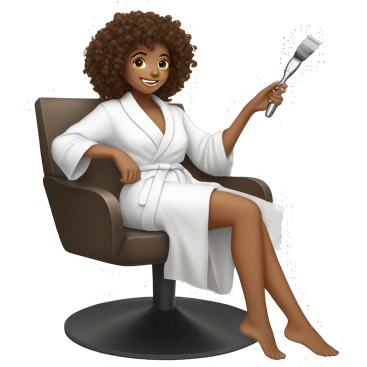 Brown kinky curl haired girl in a white robe shaving her legs emoji