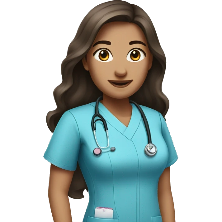 Nurse, woman, long brunette hair, pink scrubs emoji