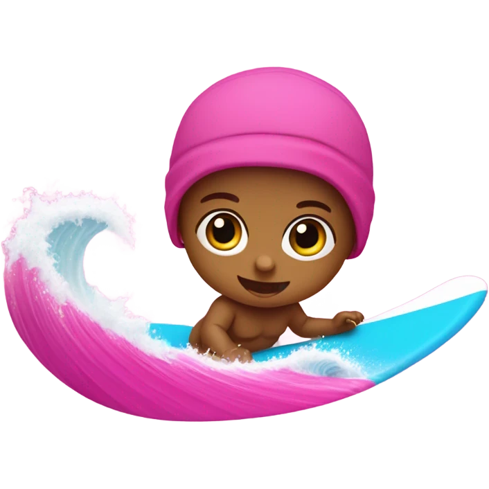 Newborn baby surfing on a hot pink ocean wave  emoji