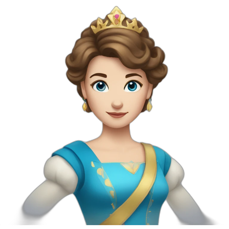a girl with short brown hair and blue eyes in a princess asterisk costume emoji