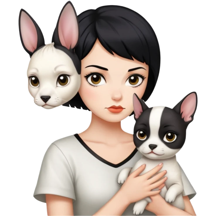 Short black hair handsome bad girl holding a white German rex emoji