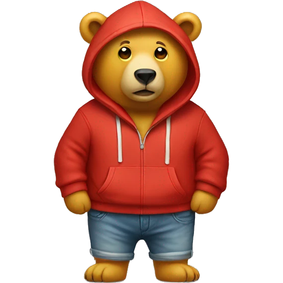 Yellow bear wearing red hoodie no pants emoji