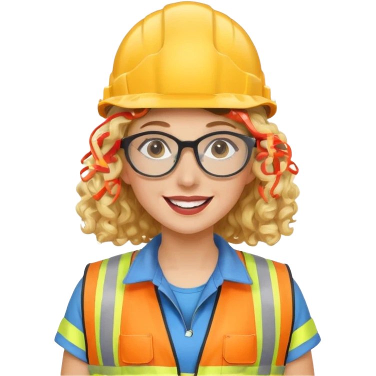 surprised construction worker blond curly haired woman wearing ppe emoji