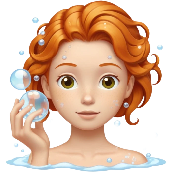 Ginger girl hair up washing hair soapy bubbles emoji