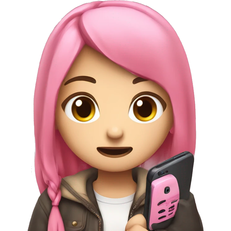 jirai kei girl scrolling on a pink phone looking pissed emoji