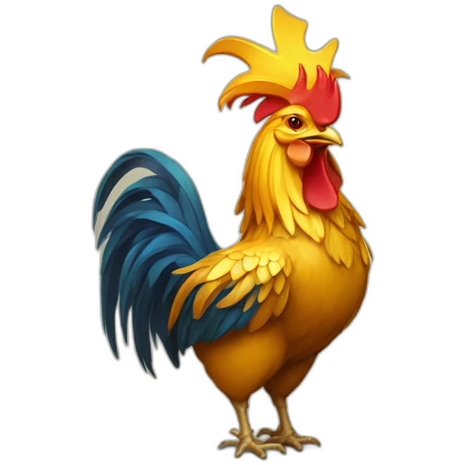 proud and howling golden phoenix rooster with a crown on its head emoji