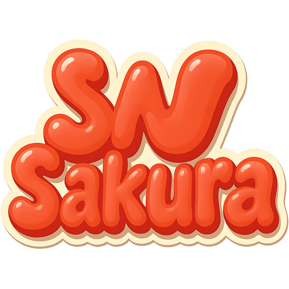 Make the word 'Sakura' even larger than the letter 'W' in the same extra puffy, red bubble letter style, whimsical and lighthearted, with a transparent background. emoji