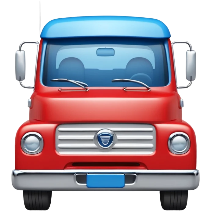 3D red truck emoji, glossy and cute, front view, with a blue plate showing white "TIR" on the front. No brand logos. High quality, simple and clean. emoji