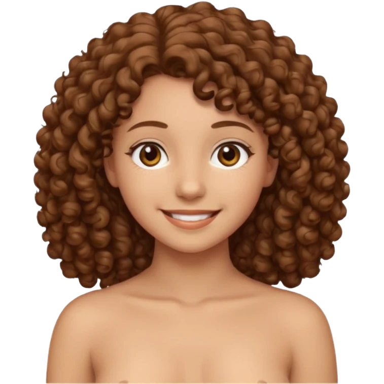 Голая женщина 18 лет, с коричневыми кудрявыми волосами и средним размером груди emoji