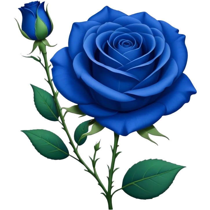 Single blue rose flower with stem and leaves, royal blue color emoji