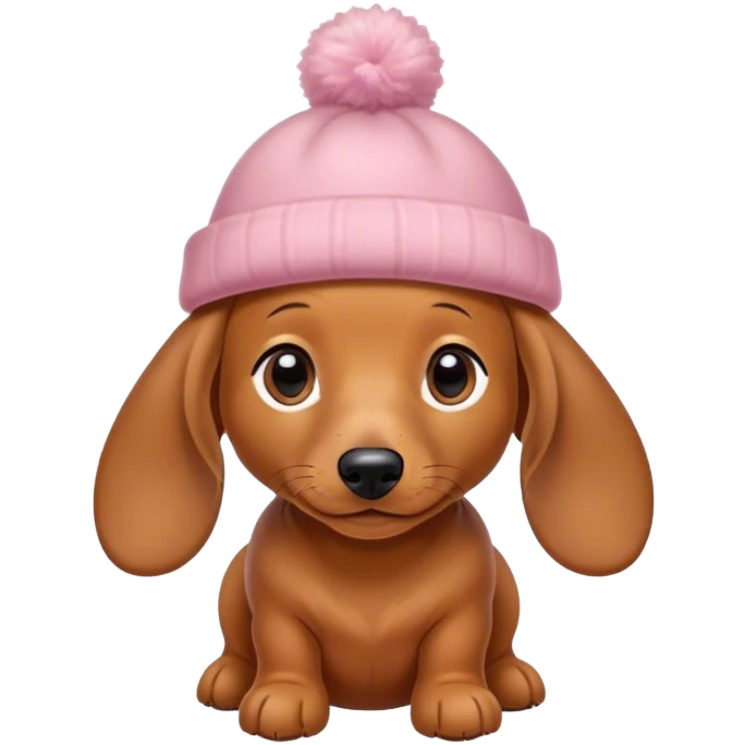 Small and tiny dachshund in cozy shoes and little pretty hat. emoji