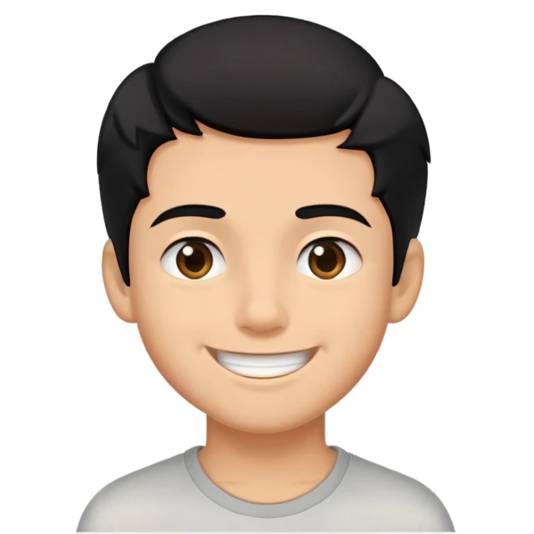 a boy who smiles who smiles with black hair and there for a little tan with a big smile or with teeth and who squints his eyes in a way that this evening. emoji