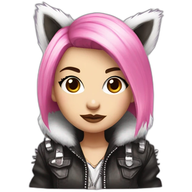 Punk Style White Girl with pink hair in funky raccoon costume emoji