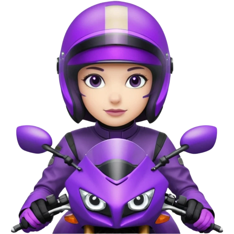 Créer un emoji avec une moto mt07 sport noir mate / violet iridescent très foncé. Avec une pilote dessus visière violet sombre faceless, bulle de la moto violet. Avec fond arrière violet, tenue complète casque inclus violet  emoji