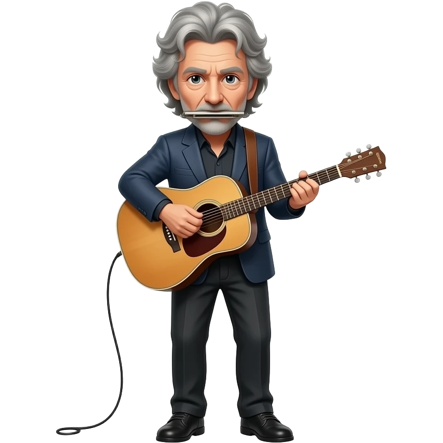 aged Bob Dylan plays the harmonica emoji