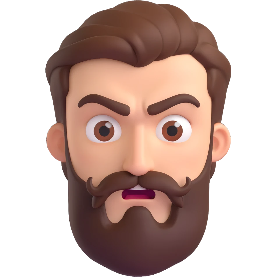 19-year-old man with early stage beard and mustache, angry expression emoji