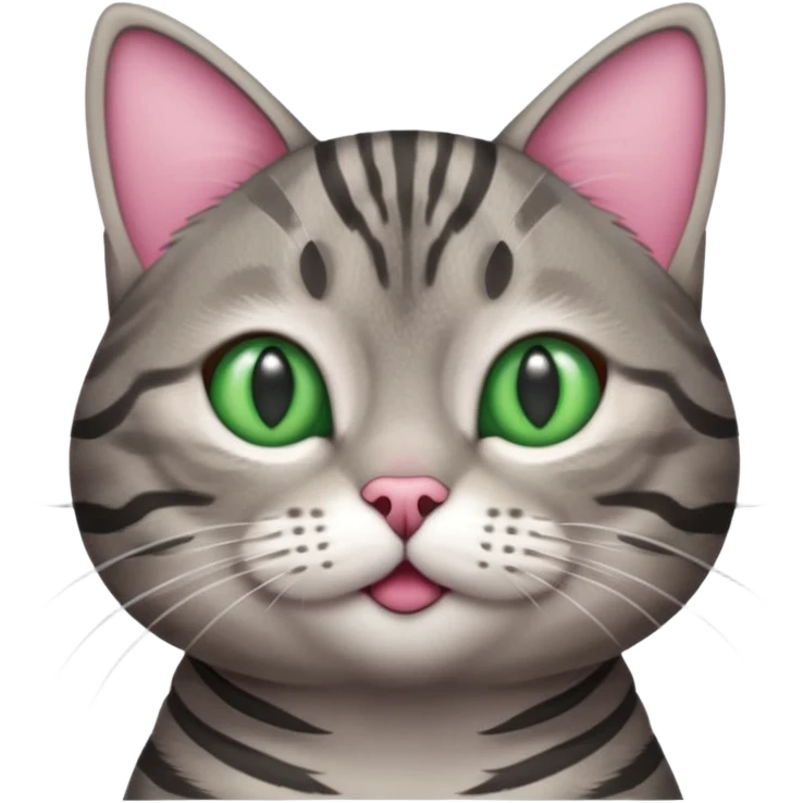 A high-resolution photo-realistic digital illustration of a grey tabby cat, chest upward emoji