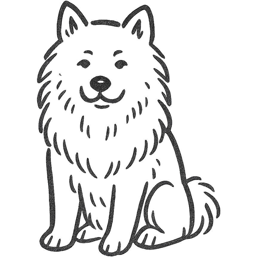 hand-drawn sketch style eurasier dog, fluffy fur, calm expression, sitting, white background emoji