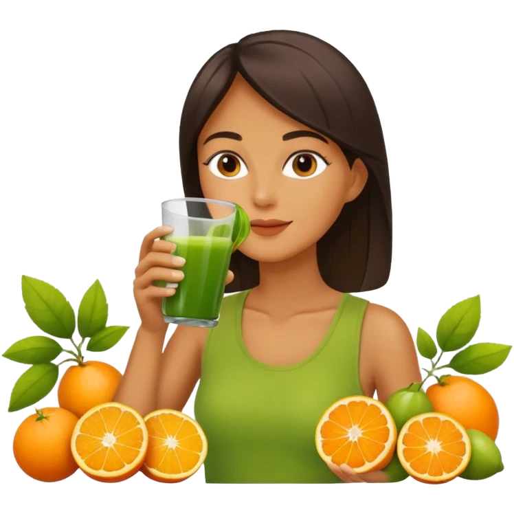 juice, colors yellow,orange,forest fruits, person, green juice emoji