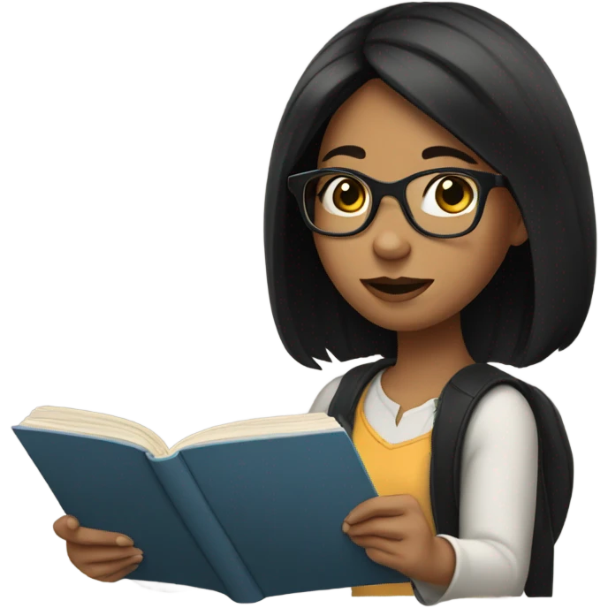 girl with black hair and glasses reading  emoji