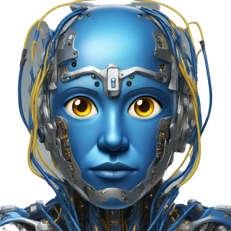 Blue cyborg with yellow eyes wires and circuits  emoji
