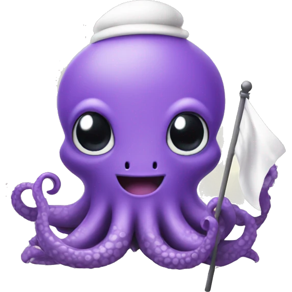 cute purple kraken with adorable face  holding a white flag emoji