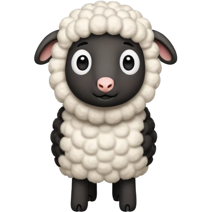 Cute cartoon sheep inspired by Shaun the Sheep, fluffy white wool, big round eyes, black face, with hand and legs emoji