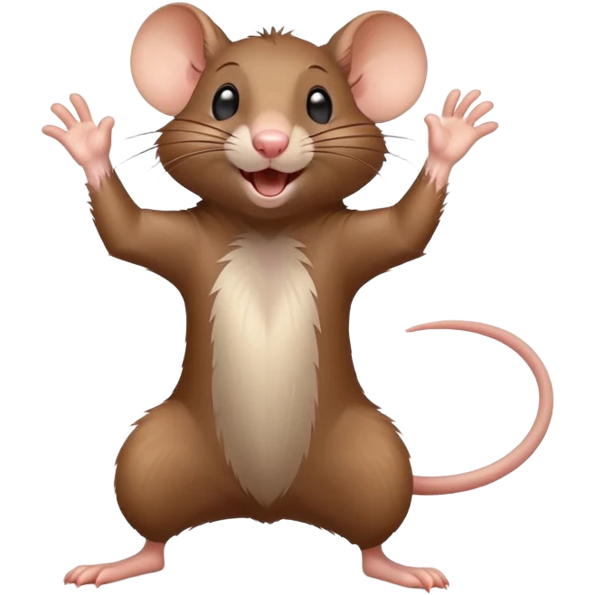 Energetic rat in mid-dance pose with one paw up and joyful expression emoji