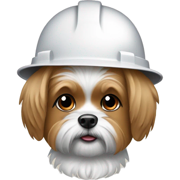 Tan Shorkie wearing white hard hat emoji