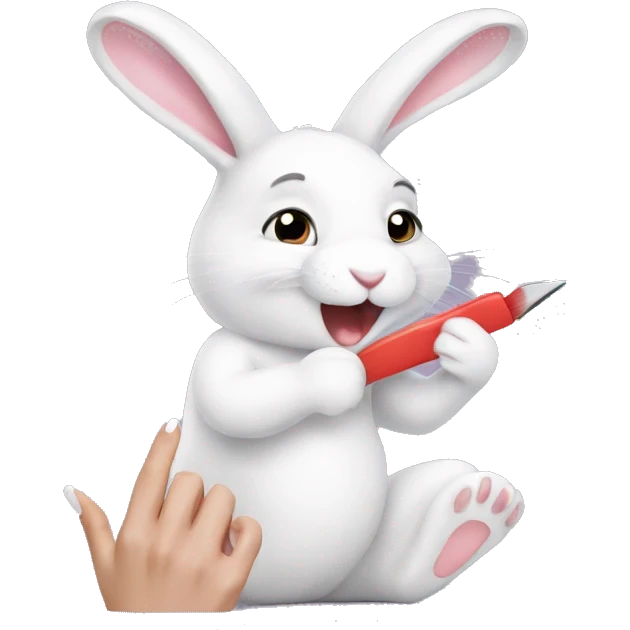 white bunny doing nails emoji