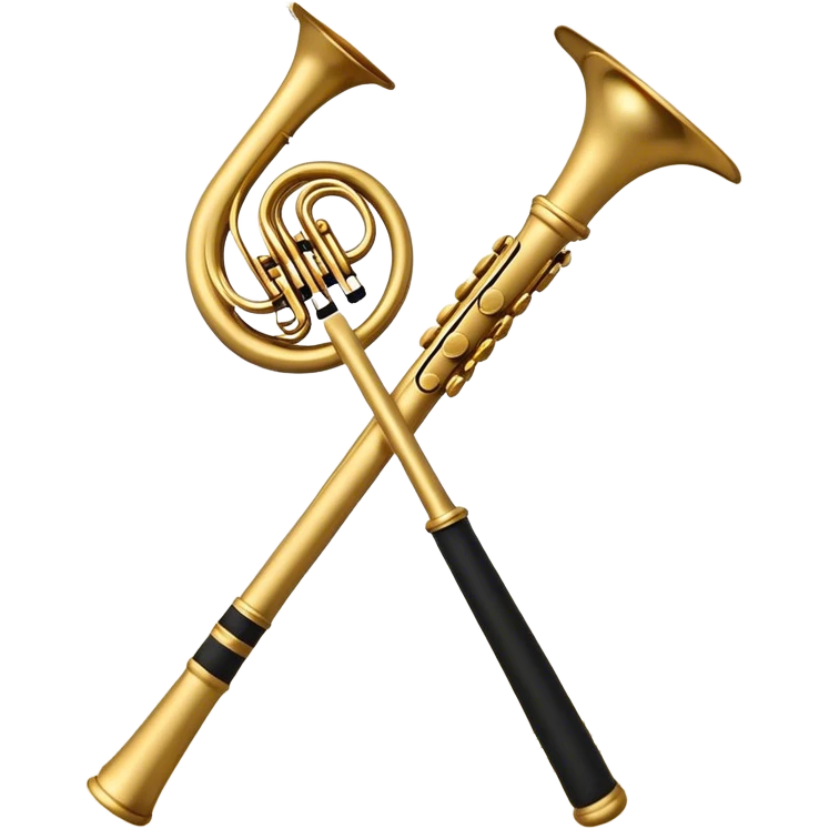 Create a sophisticated and elegant emoji that represents orchestration and arrangement. The design should feature a conductor’s baton, musical notes, and a symphonic score, symbolizing the process of arranging and orchestrating music. Incorporate instruments like a violin, trumpet, and piano keys subtly in the background, representing different sections of the orchestra. Use classical and refined colors such as gold, deep red, and black to evoke the grandeur and precision of orchestration. The background should be transparent. emoji