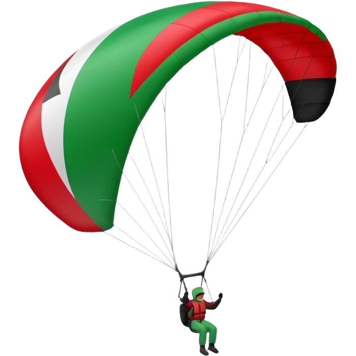 a paraglider flying a palestinian flag wing, respect scrupulously the correct shapes and colours of the palestinian flag, try again emoji