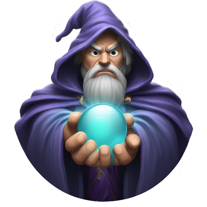 Very muscular Wizard looking at his pondering orb in an angry manner emoji