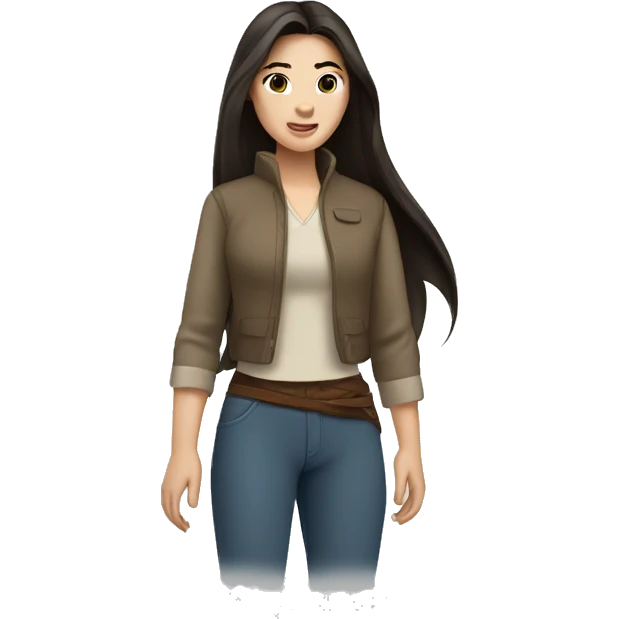 Mulan having long brown hair and wears casual clothes  emoji